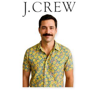 J.Crew Coolmax Performance Polo Shirt Yellow Barley Flower Mens Size L UPF 50